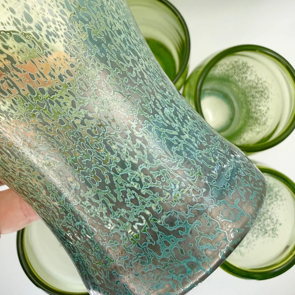 Set of 6 Hand Blown Ombre Green Art Glass Highball Tumbler‎ Glasses Mermaidcore